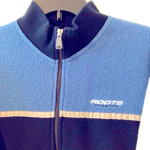 Vintage ROOTS Athletics Fleece Jacket Reflective Strip Accent Blue/White Size M - Picture 3 of 8